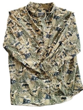 Field & Stream All Over Moose Print Button Down Size L 100% cotton